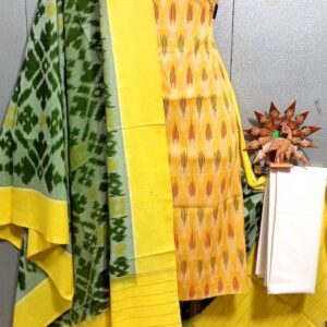 Double Ikkat Pochampally Handloom Cotton Ethnic Dress Material - VHD0034