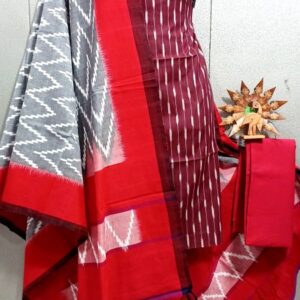 Double Ikkat Pochampally Handloom Cotton Ethnic Dress Material - VHD0045