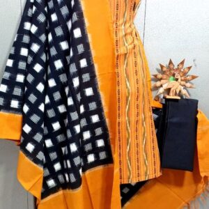 Double Ikkat Pochampally Handloom Cotton Ethnic Dress Material - VHD0046