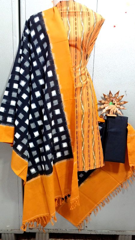 Double Ikkat Pochampally Handloom Cotton Ethnic Dress Material - VHD0046