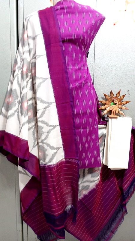 Double Ikkat Pochampally Handloom Cotton Ethnic Dress Material - VHD0051