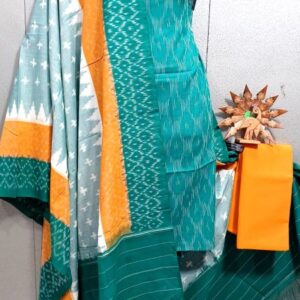 Double Ikkat Pochampally Handloom Cotton Ethnic Dress Material - VHD006