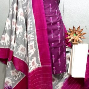 Double Ikkat Pochampally Handloom Cotton Ethnic Dress Material - VHD0063