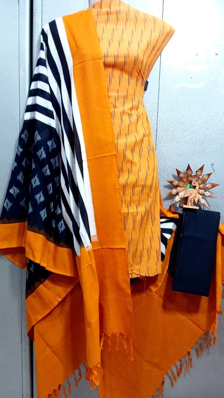 Double Ikkat Pochampally Handloom Cotton Ethnic Dress Material - VHD0067