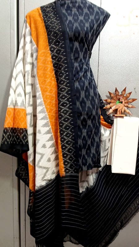 Double Ikkat Pochampally Handloom Cotton Ethnic Dress Material - VHD0068