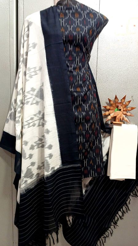 Double Ikkat Pochampally Handloom Cotton Ethnic Dress Material - VHD0075