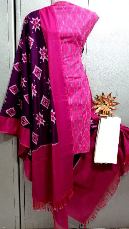 Double Ikkat Pochampally Handloom Cotton Ethnic Dress Material - VHD0077