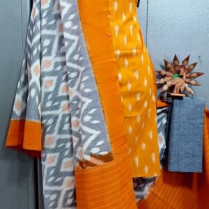 Double Ikkat Pochampally Handloom Cotton Ethnic Dress Material - VHD0079