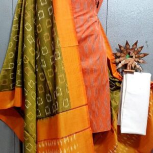 Double Ikkat Pochampally Handloom Cotton Ethnic Dress Material - VHD0082
