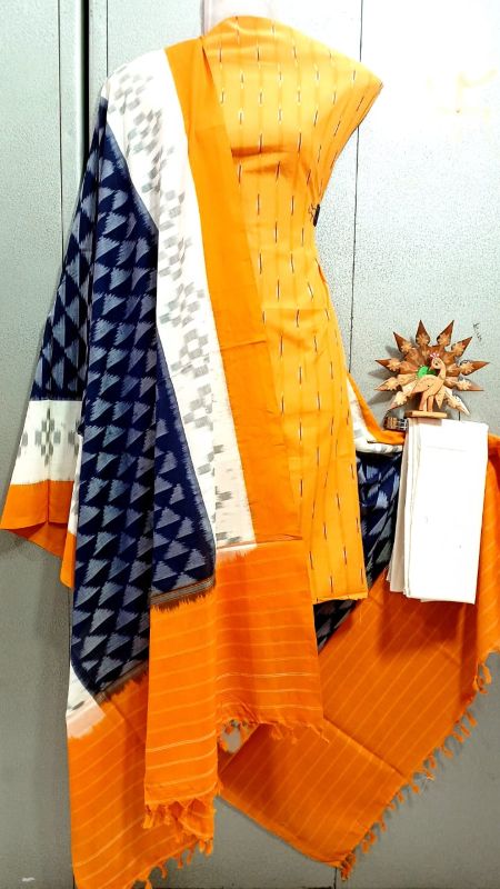 Double Ikkat Pochampally Handloom Cotton Ethnic Dress Material - VHD0085