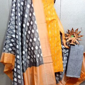 Double Ikkat Pochampally Handloom Cotton Ethnic Dress Material - VHD0086