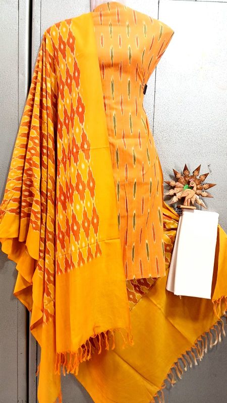 Double Ikkat Pochampally Handloom Cotton Ethnic Dress Material - VHD0087