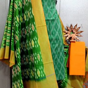 Double Ikkat Pochampally Handloom Cotton Ethnic Dress Material - VHD0088