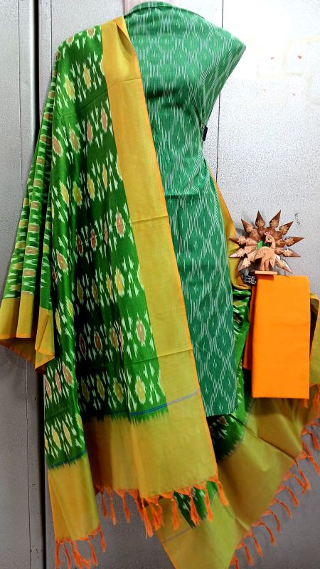 Double Ikkat Pochampally Handloom Cotton Ethnic Dress Material - VHD0088