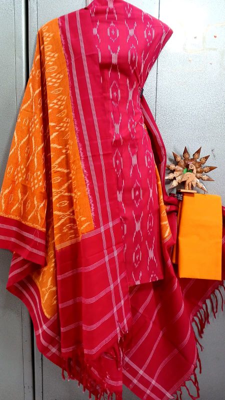 Double Ikkat Pochampally Handloom Cotton Ethnic Dress Material - VHD0089