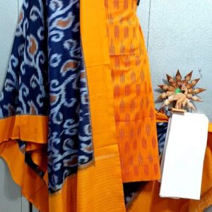 Double Ikkat Pochampally Handloom Cotton Ethnic Dress Material - VHD0091