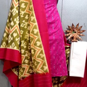 Double Ikkat Pochampally Handloom Cotton Ethnic Dress Material - VHD0092