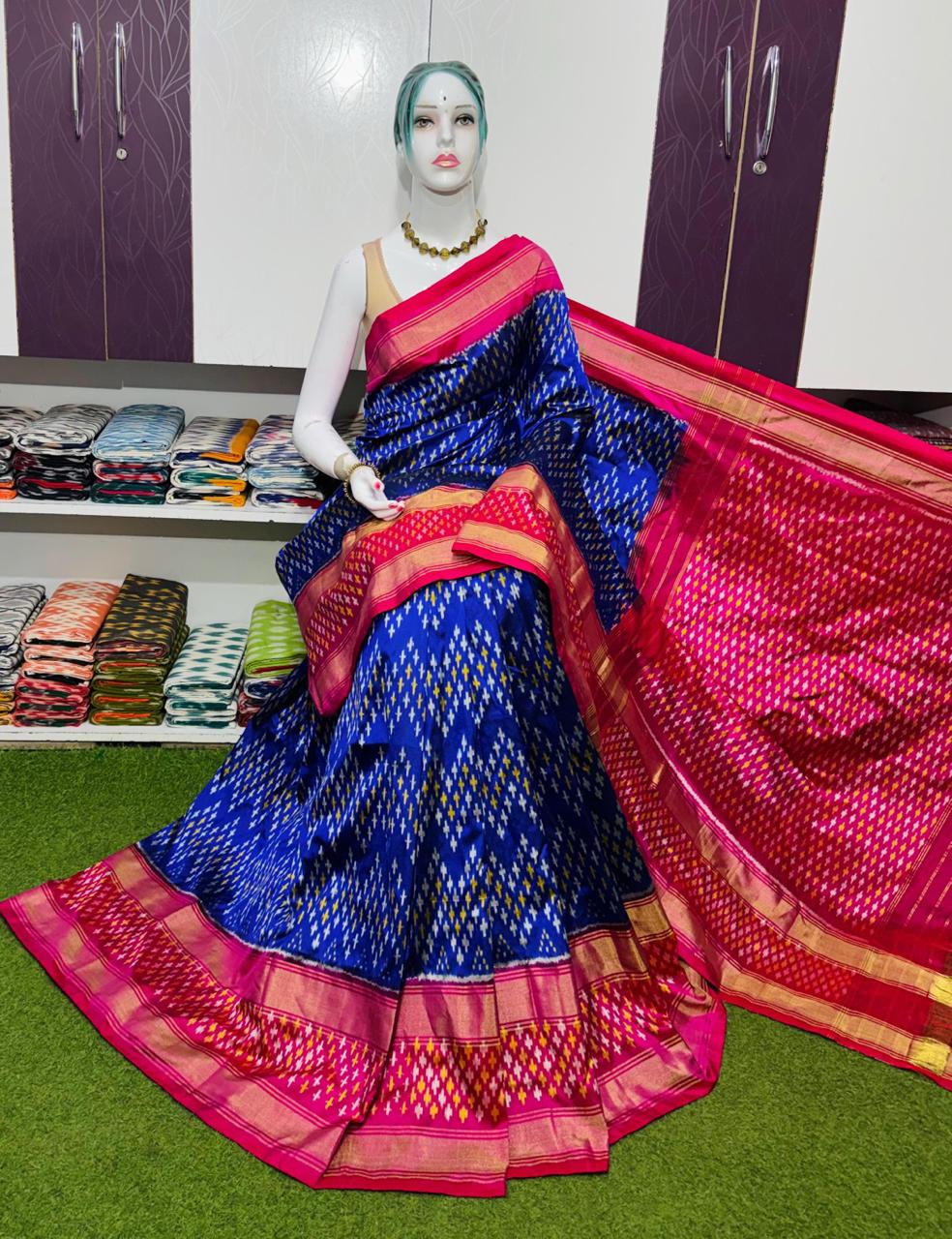 Pochampally silk sarees, ikkat silk sarees with blouse, pochampally ikkat sarees, double ikkat silk sarees, Pattu sarees