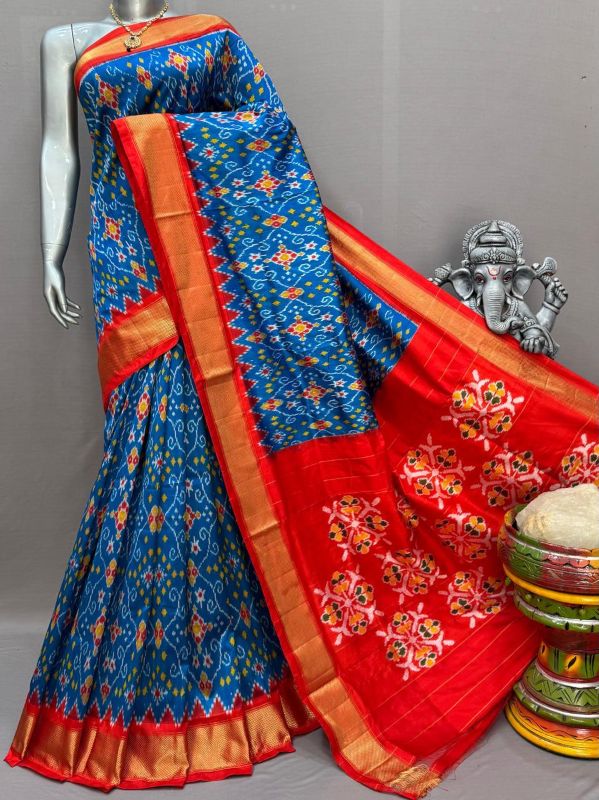 Pochampally Double Ikkat Silk Sarees With Blouse | Handloom Sarees - PABS1200026