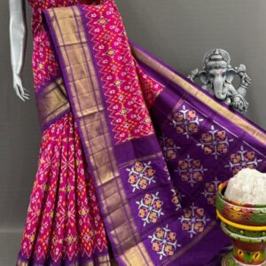 Pochampally Double Ikkat Silk Sarees With Blouse | Handloom Sarees - PABS1200027