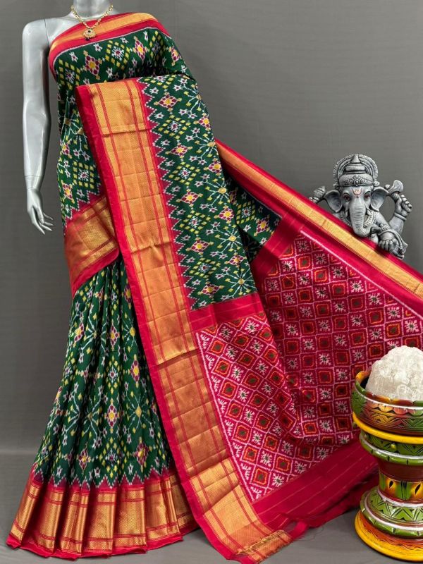 Pochampally Double Ikkat Silk Sarees With Blouse | Handloom Sarees - PABS1200028