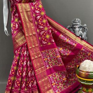 Pochampally Ikkat Silk  Saree Gold Zari border  With Blouse | Handloom Sarees -PABS150001