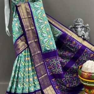 Pochampally Ikkat Silk  Saree Gold Zari border  With Blouse | Handloom Sarees -PABS1500010