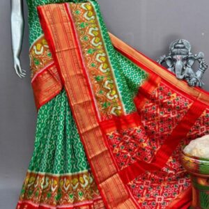 Pochampally Ikkat Silk  Saree Gold Zari border  With Blouse | Handloom Sarees -PABS1500011