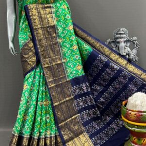 Pochampally Ikkat Silk  Saree Gold Zari border  With Blouse | Handloom Sarees -PABS1500012