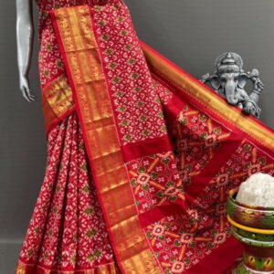 Pochampally Ikkat Silk  Saree Gold Zari border  With Blouse | Handloom Sarees -PABS1500013