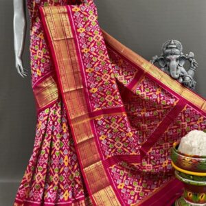 Pochampally Ikkat Silk  Saree Gold Zari border  With Blouse | Handloom Sarees -PABS1500013