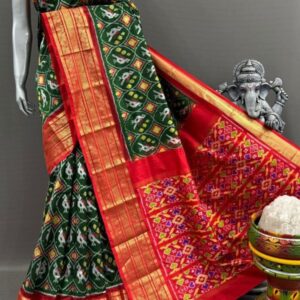 Pochampally Ikkat Silk  Saree Gold Zari border  With Blouse | Handloom Sarees -PABS1500014