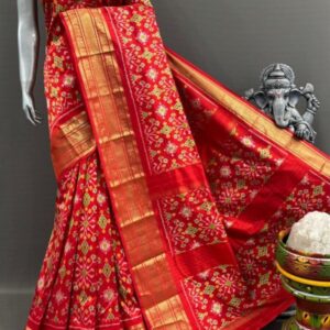 Pochampally Ikkat Silk  Saree Gold Zari border  With Blouse | Handloom Sarees -PABS1500015