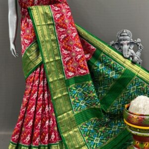 Pochampally Ikkat Silk  Saree Gold Zari border  With Blouse | Handloom Sarees -PABS1500016