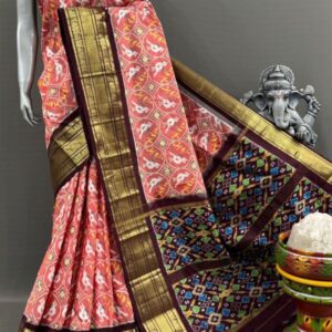 Pochampally Ikkat Silk  Saree Gold Zari border  With Blouse | Handloom Sarees -PABS1500017