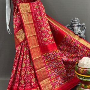 Pochampally Ikkat Silk  Saree Gold Zari border  With Blouse | Handloom Sarees -PABS1500017