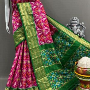 Pochampally Ikkat Silk  Saree Gold Zari border  With Blouse | Handloom Sarees -PABS1500018