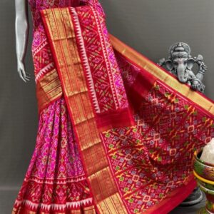 Pochampally Ikkat Silk  Saree Gold Zari border  With Blouse | Handloom Sarees -PABS150004