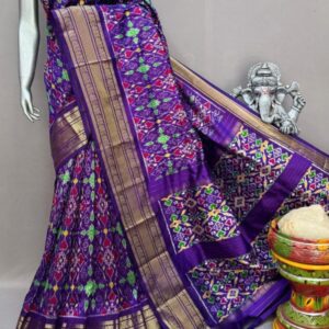 Pochampally Ikkat Silk  Saree Gold Zari border  With Blouse | Handloom Sarees -PABS150005