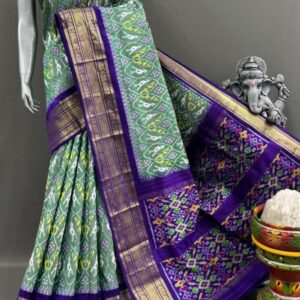 Pochampally Ikkat Silk  Saree Gold Zari border  With Blouse | Handloom Sarees -PABS150009