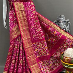 Pochampally Ikkat Silk  Saree Gold Zari border  With Blouse | Handloom Sarees -PABS150009