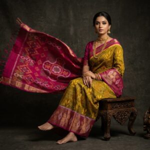 Pure Ikkat Sico  Silk Cotton  Sarees, 4 Inch Border Handloom Saree With Blouse - PRS4SICO00043