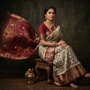 Pure Ikkat Sico  Silk Cotton  Sarees, 4 Inch Border Handloom Saree With Blouse - PRS4SICO00044