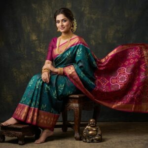 Pure Ikkat Sico  Silk Cotton  Sarees, 4 Inch Border Handloom Saree With Blouse - PRS4SICO00046