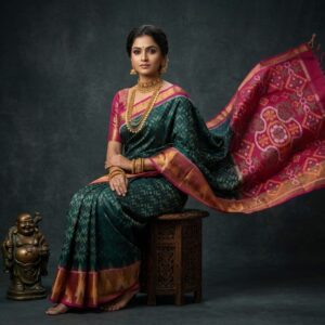 Pure Ikkat Sico  Silk Cotton  Sarees, 4 Inch Border Handloom Saree With Blouse - PRS4SICO00048