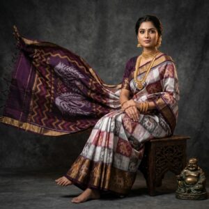 Pure Ikkat Sico  Silk Cotton  Sarees, 4 Inch Border Handloom Saree With Blouse - PRS4SICO00049