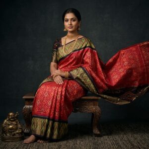 Pure Ikkat Sico  Silk Cotton  Sarees, 4 Inch Border Handloom Saree With Blouse - PRS4SICO00050