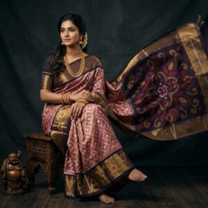 Pure Ikkat Sico  Silk Cotton  Sarees, 4 Inch Border Handloom Saree With Blouse - PRS4SICO00051