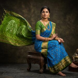 Pure Ikkat Sico  Silk Cotton  Sarees, 4 Inch Border Handloom Saree With Blouse - PRS4SICO00052