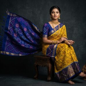 Pure Ikkat Sico Silk Cotton Sarees, 4 Inch Border Handloom Saree With Blouse - PRS4SICO00053